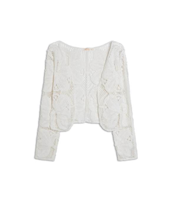 Cardigan Crochet Bloom Branco