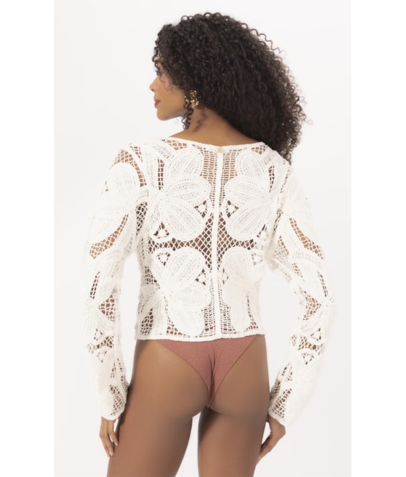 Cardigan Crochet Bloom Branco