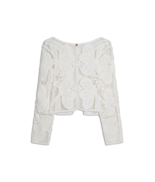 Cardigan Crochet Bloom Branco