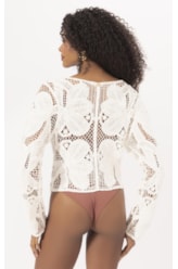 Cardigan Crochet Bloom Branco
