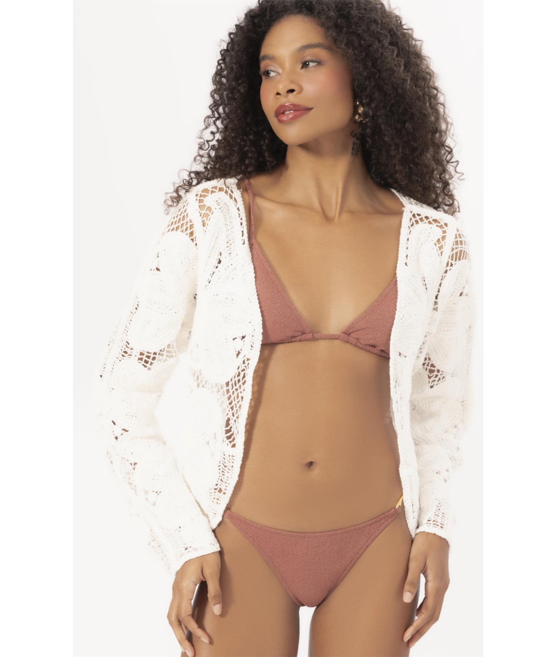 Cardigan Crochet Bloom Branco