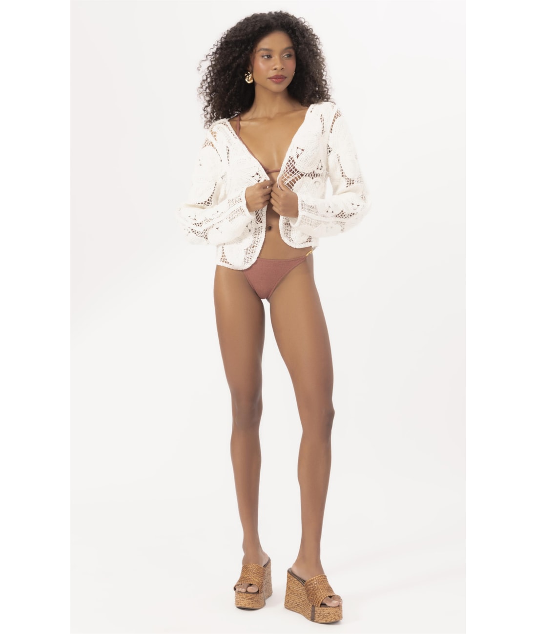 Cardigan Crochet Bloom Branco