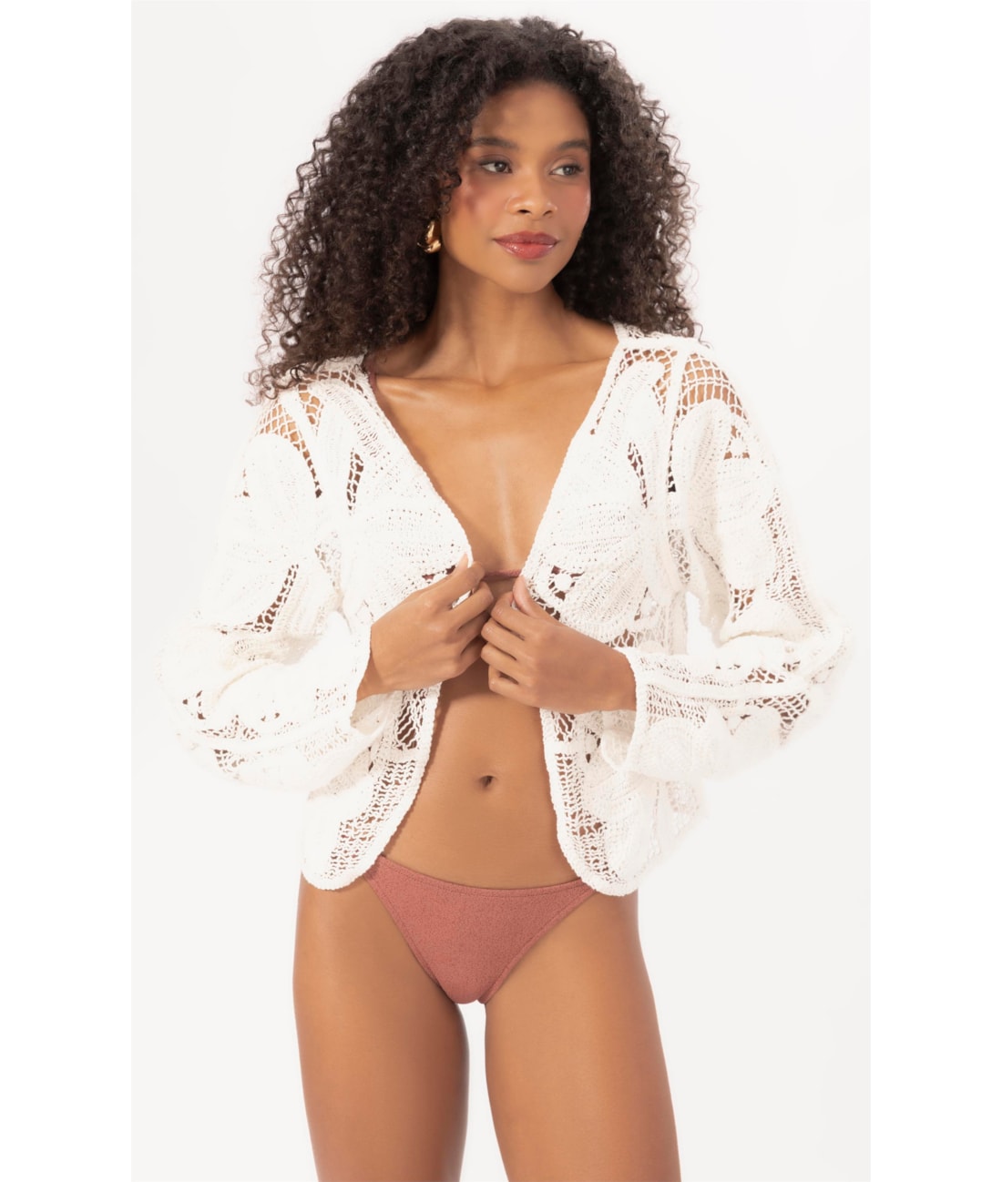 Cardigan Crochet Bloom Branco