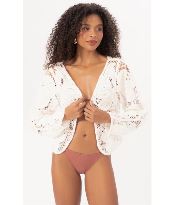 Cardigan Crochet Bloom Branco