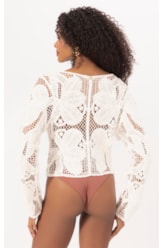 Cardigan Crochet Bloom Branco
