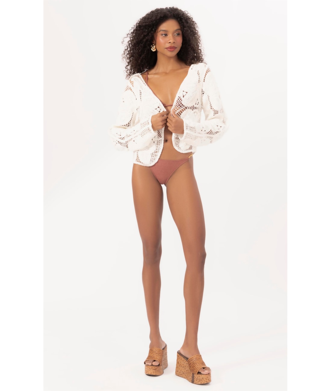 Cardigan Crochet Bloom Branco