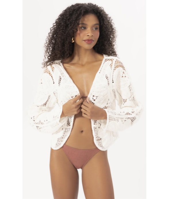 Cardigan Crochet Bloom Branco