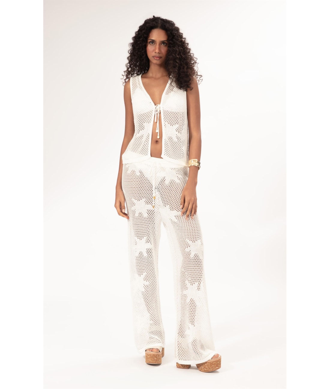Colete Jacquard Floral Off White