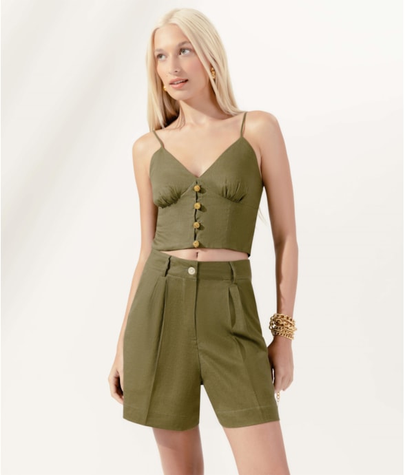 Cropped Cambraia Linho Fiji Verde Militar