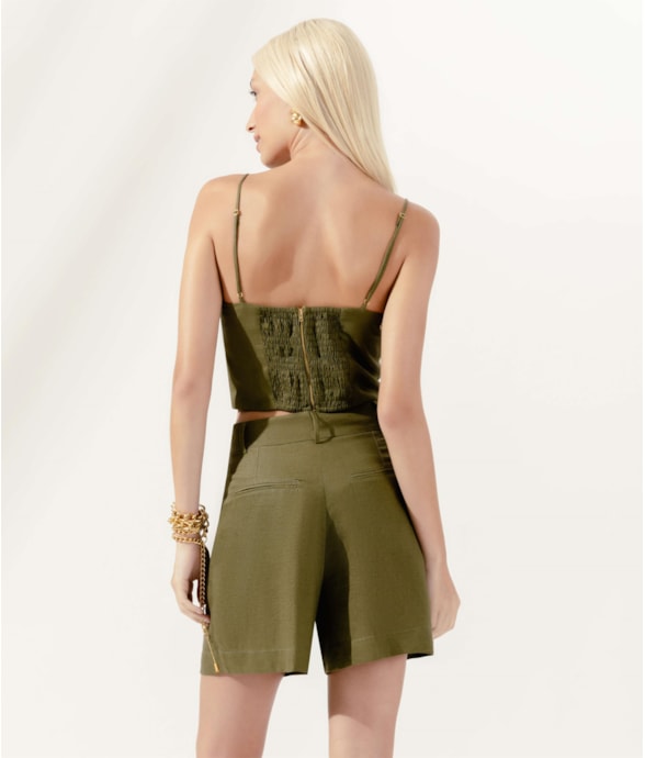 Cropped Cambraia Linho Fiji Verde Militar