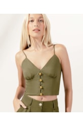Cropped Cambraia Linho Fiji Verde Militar