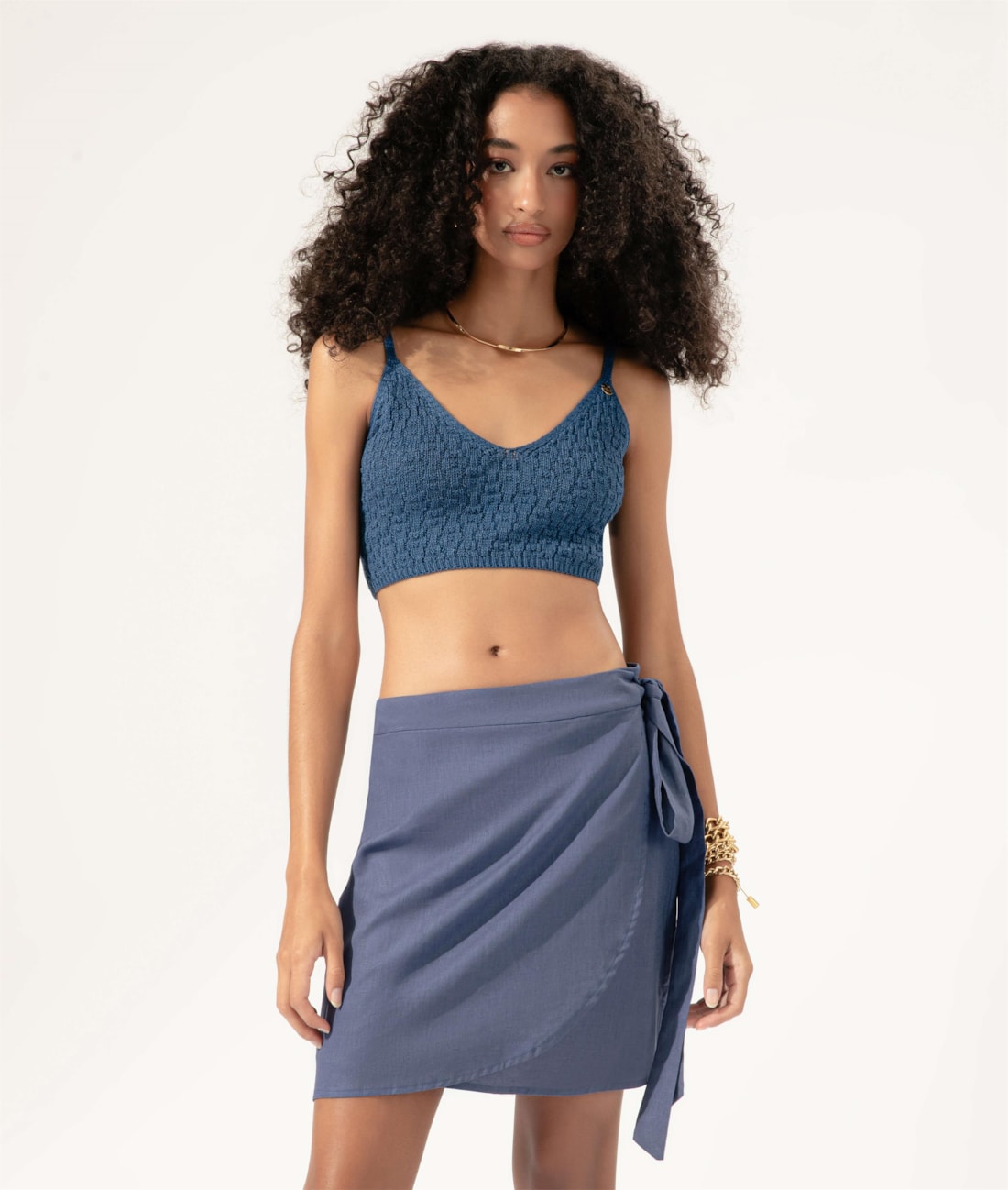 Cropped Tricot Crochet Azul Bic