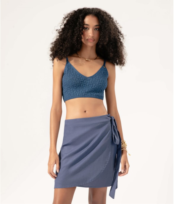 Cropped Tricot Crochet Azul Bic