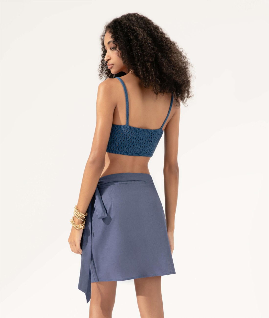 Cropped Tricot Crochet Azul Bic