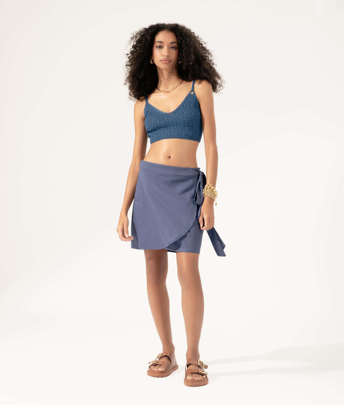 Cropped Tricot Crochet Azul Bic