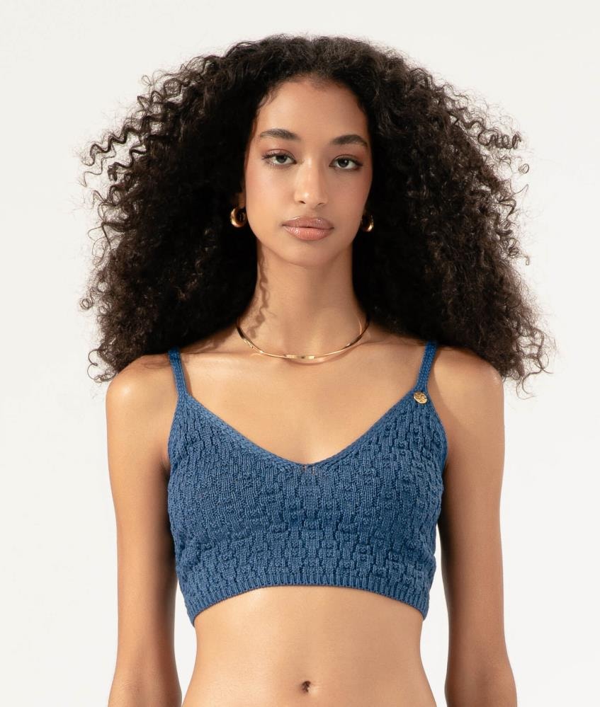 Cropped Tricot Crochet Azul Bic