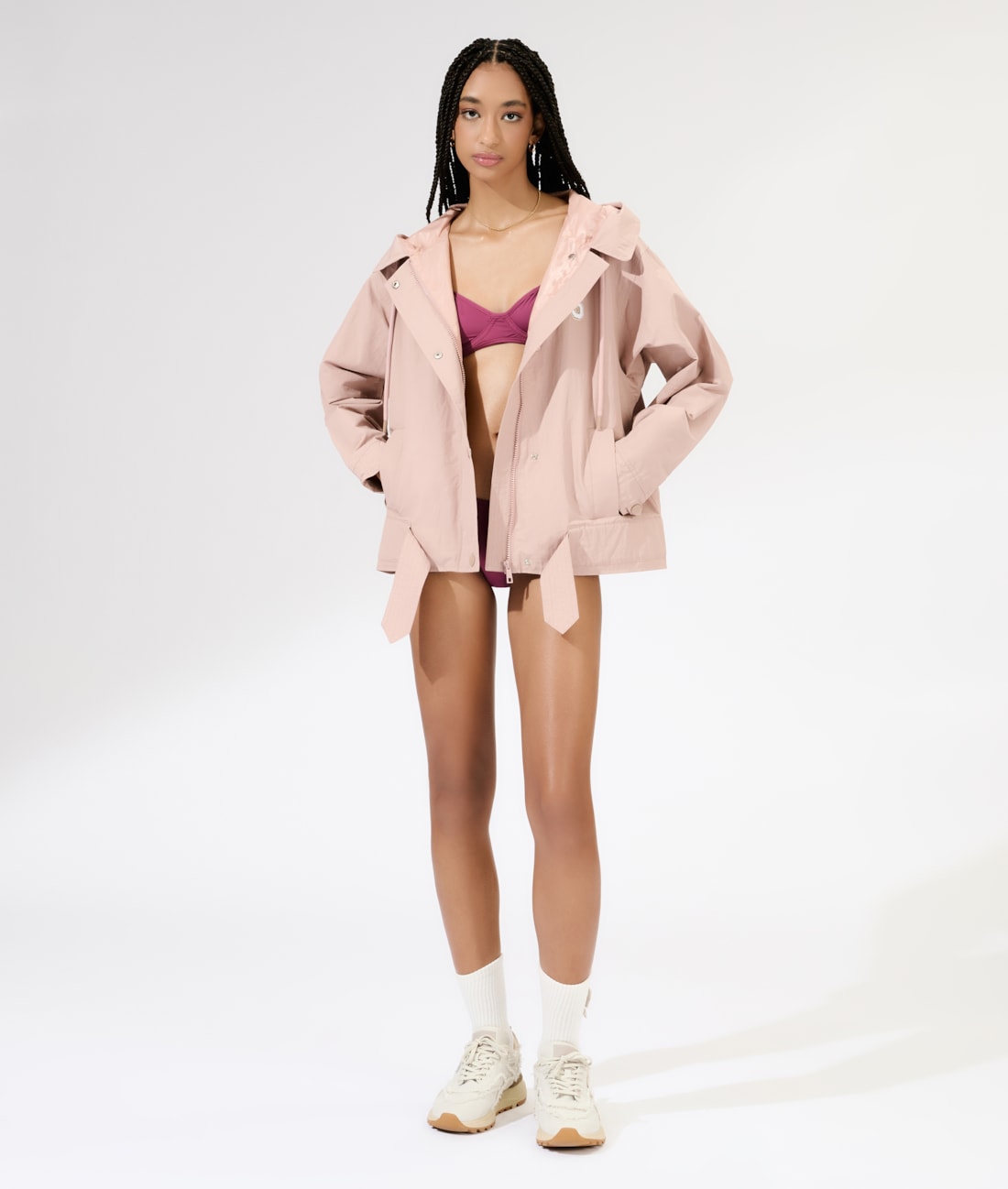 Jaqueta Patch Cotton Nylon Hood Rosa Dusty