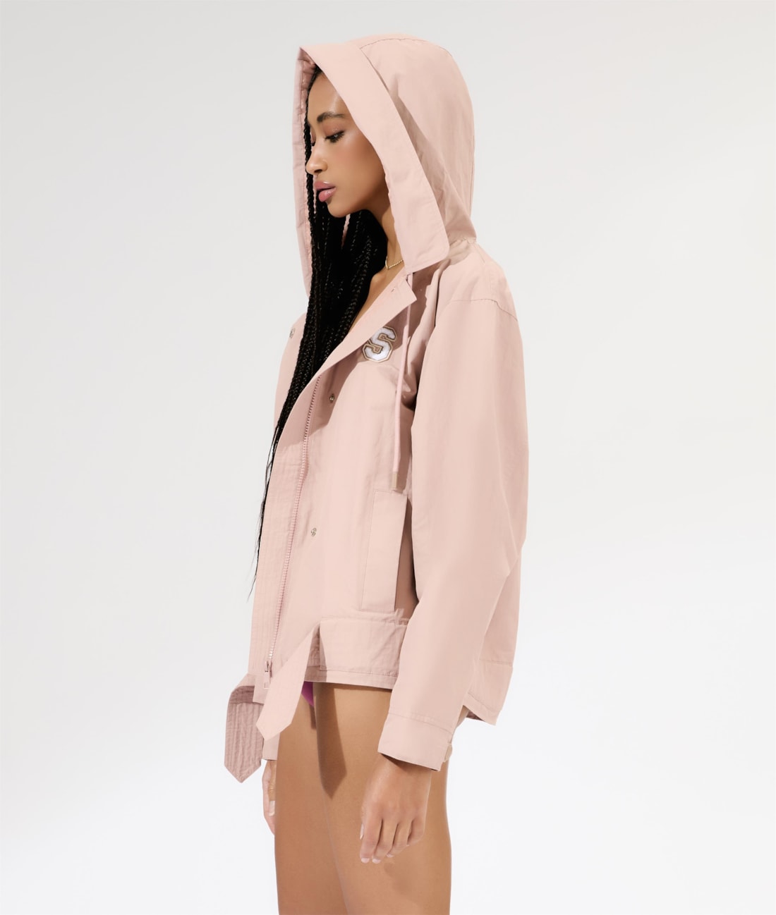 Jaqueta Patch Cotton Nylon Hood Rosa Dusty