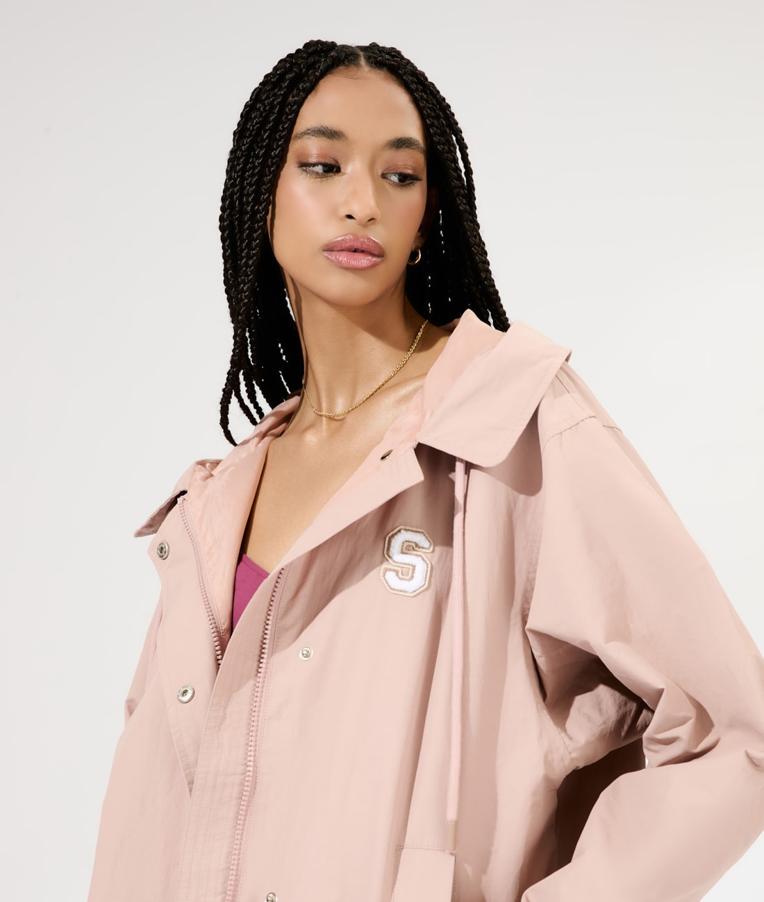 Jaqueta Patch Cotton Nylon Hood Rosa Dusty