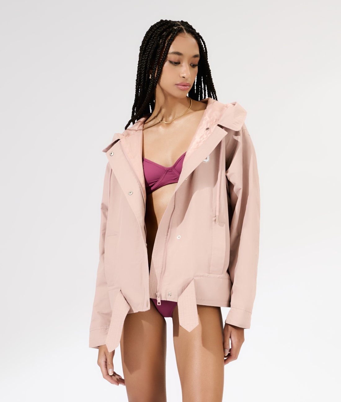 Jaqueta Patch Cotton Nylon Hood Rosa Dusty