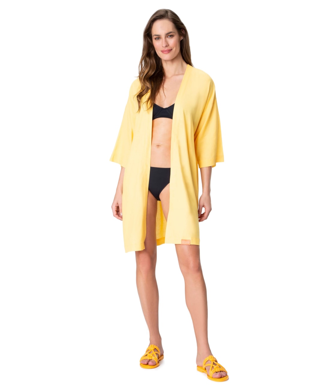 Kimono Resort Linen Gaze Amarelo