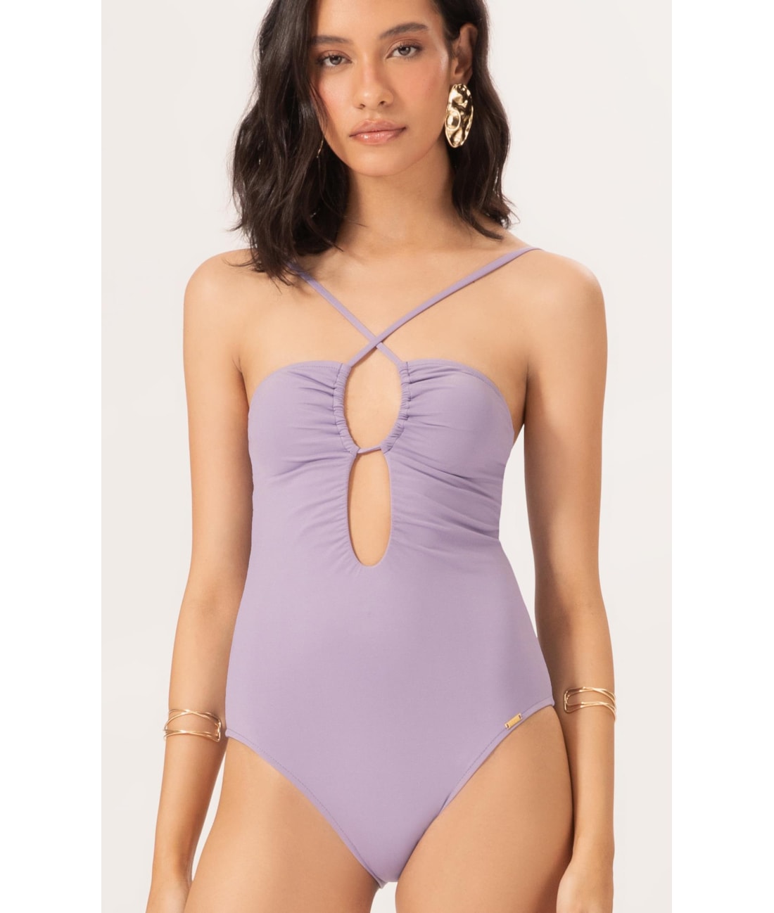 Maiô Decote Franzido Draping Lilas