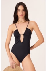 Maiô Decote Franzido Draping Preto