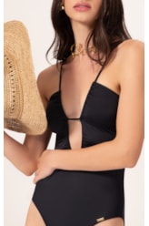 Maiô Decote Franzido Draping Preto