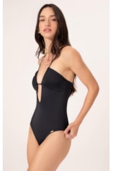 Maiô Decote Franzido Draping Preto