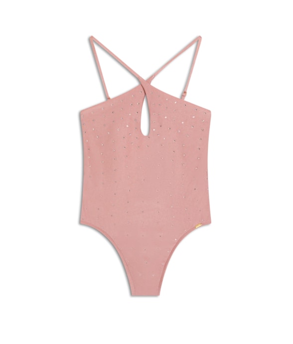 Maiô Decote Gota Crystals By Swarovski Celebrate Rosa Dusty