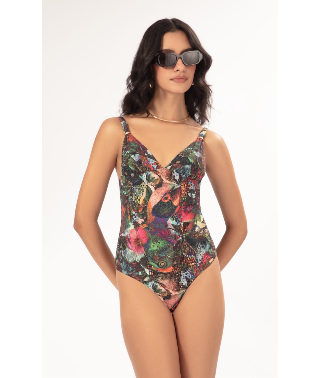 Maiô Decote v Comfort Flora Musgo