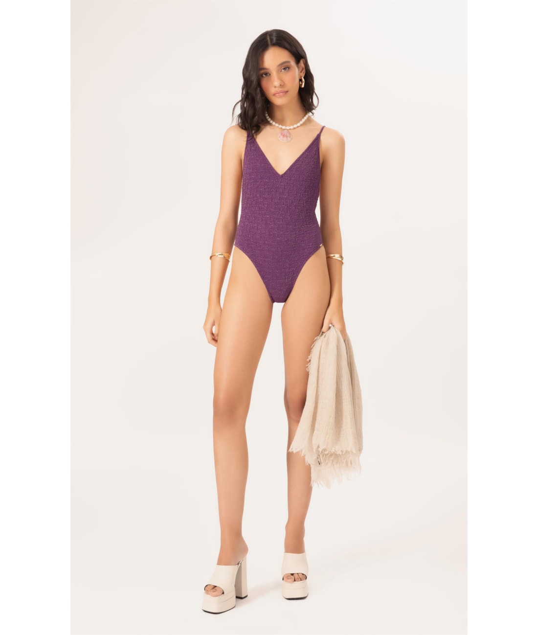 Maiô Regata Asa Delta Crepe Shine Roxo