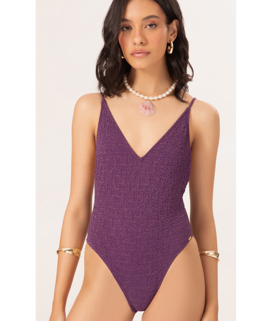 Maiô Regata Asa Delta Crepe Shine Roxo