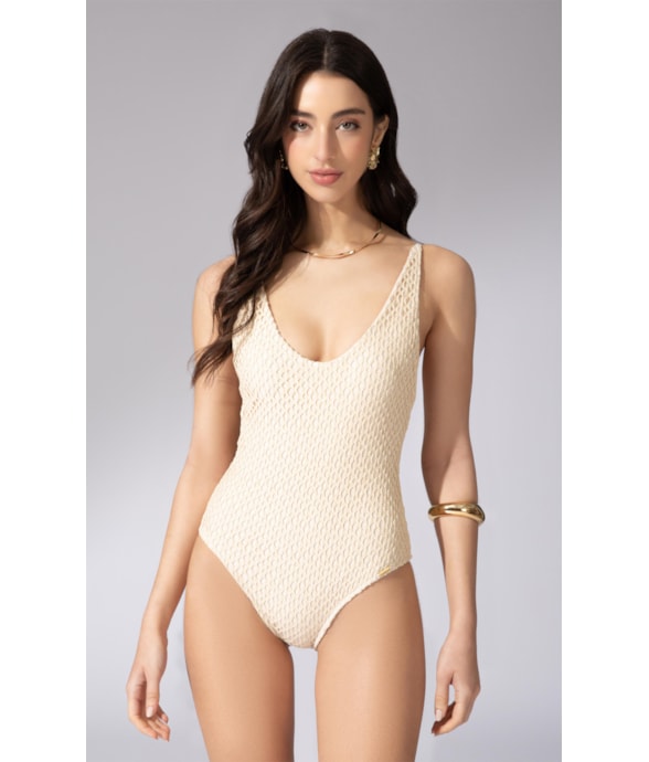Maiô Regata Asa Delta Mesh Lurex Natural