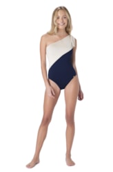 Maiô Um Ombro Só Colmeia Marinho