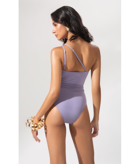Maiô Um Ombro Só Draping Lilas