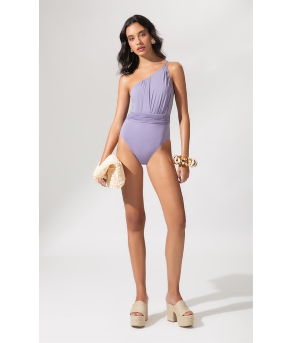 Maiô Um Ombro Só Draping Lilas