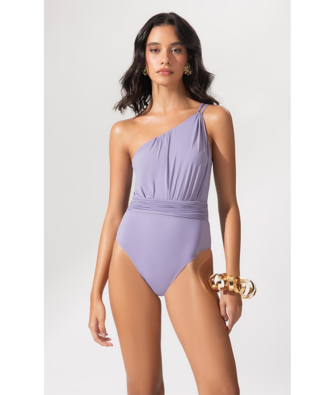 Maiô Um Ombro Só Draping Lilas