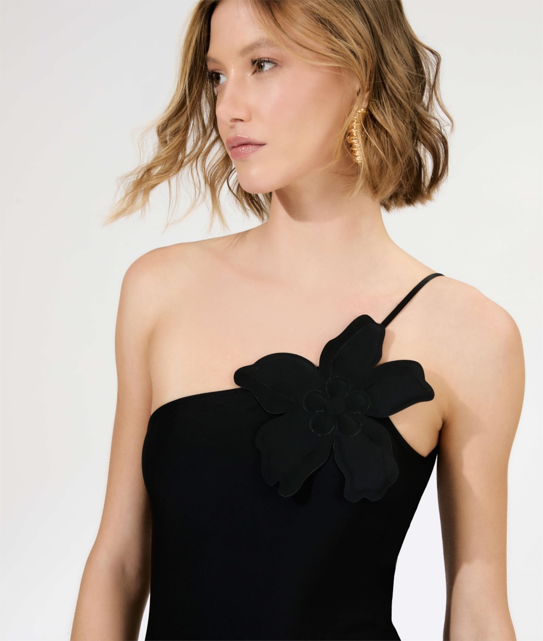 Maiô Um Ombro Só Liso Blossom Preto