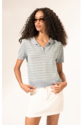 Polo Tricot  Listrado Sparkle Azul Claro