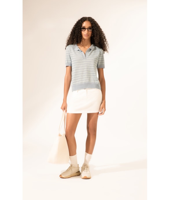 Polo Tricot  Listrado Sparkle Azul Claro