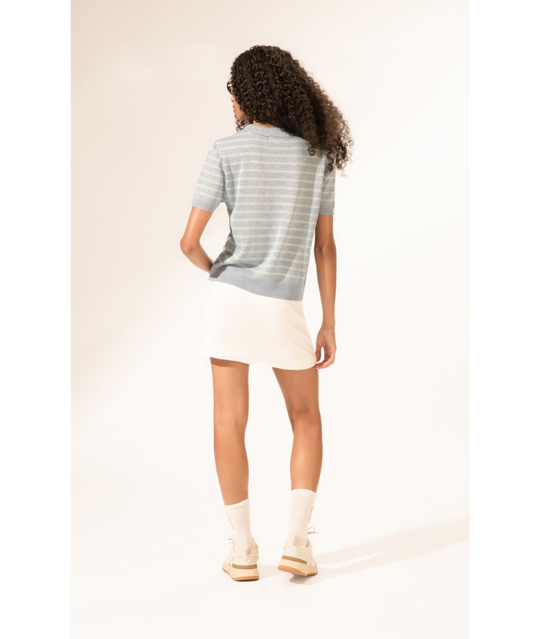 Polo Tricot  Listrado Sparkle Azul Claro