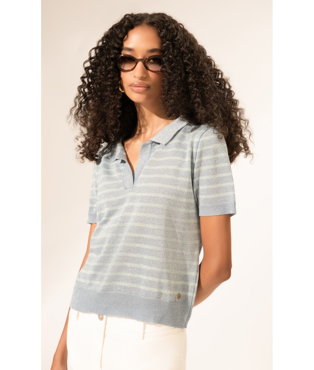 Polo Tricot  Listrado Sparkle Azul Claro