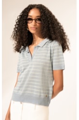 Polo Tricot  Listrado Sparkle Azul Claro