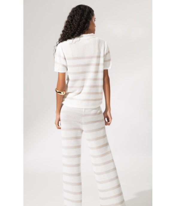 Polo Tricot Stripes Areia