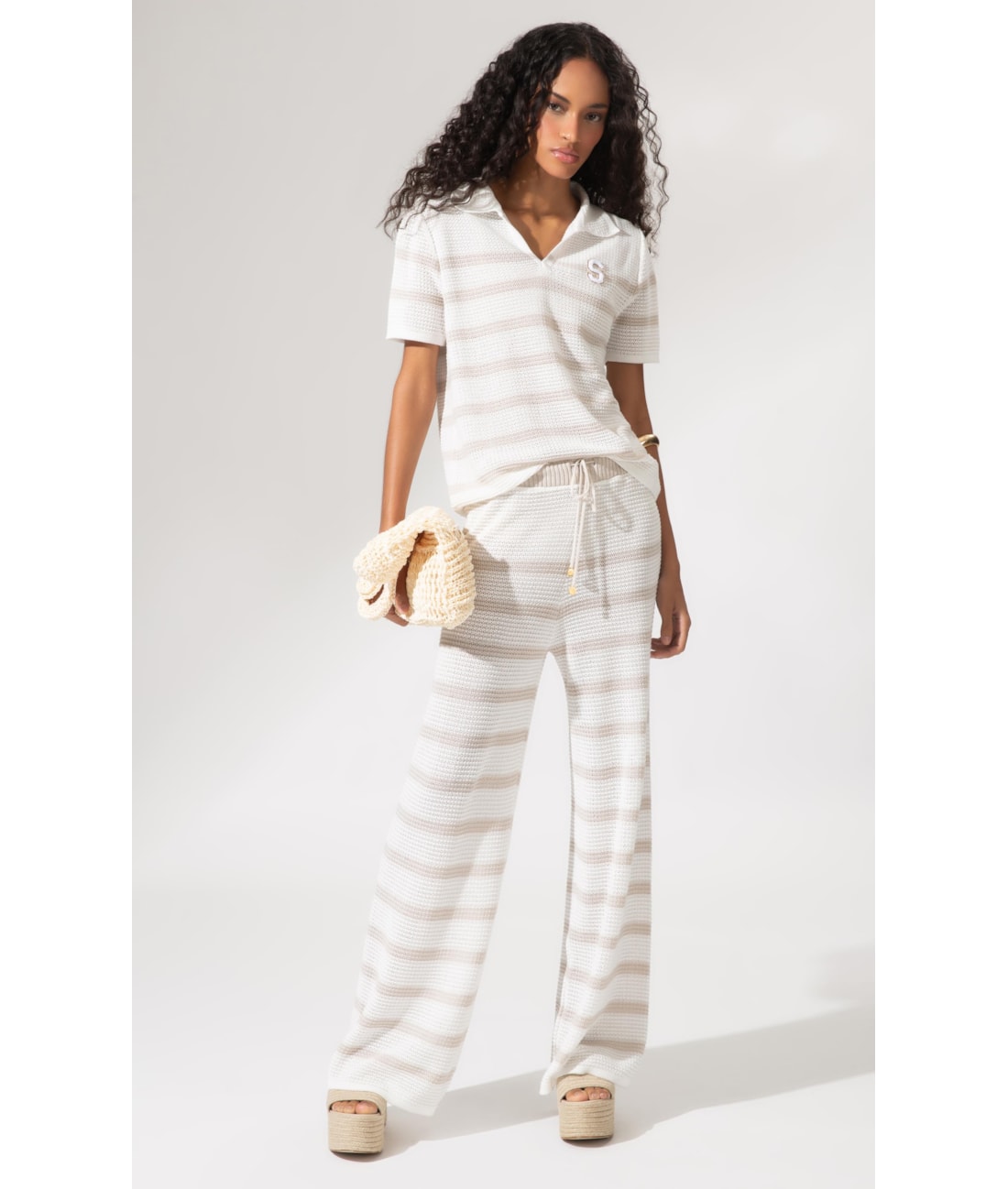 Polo Tricot Stripes Areia