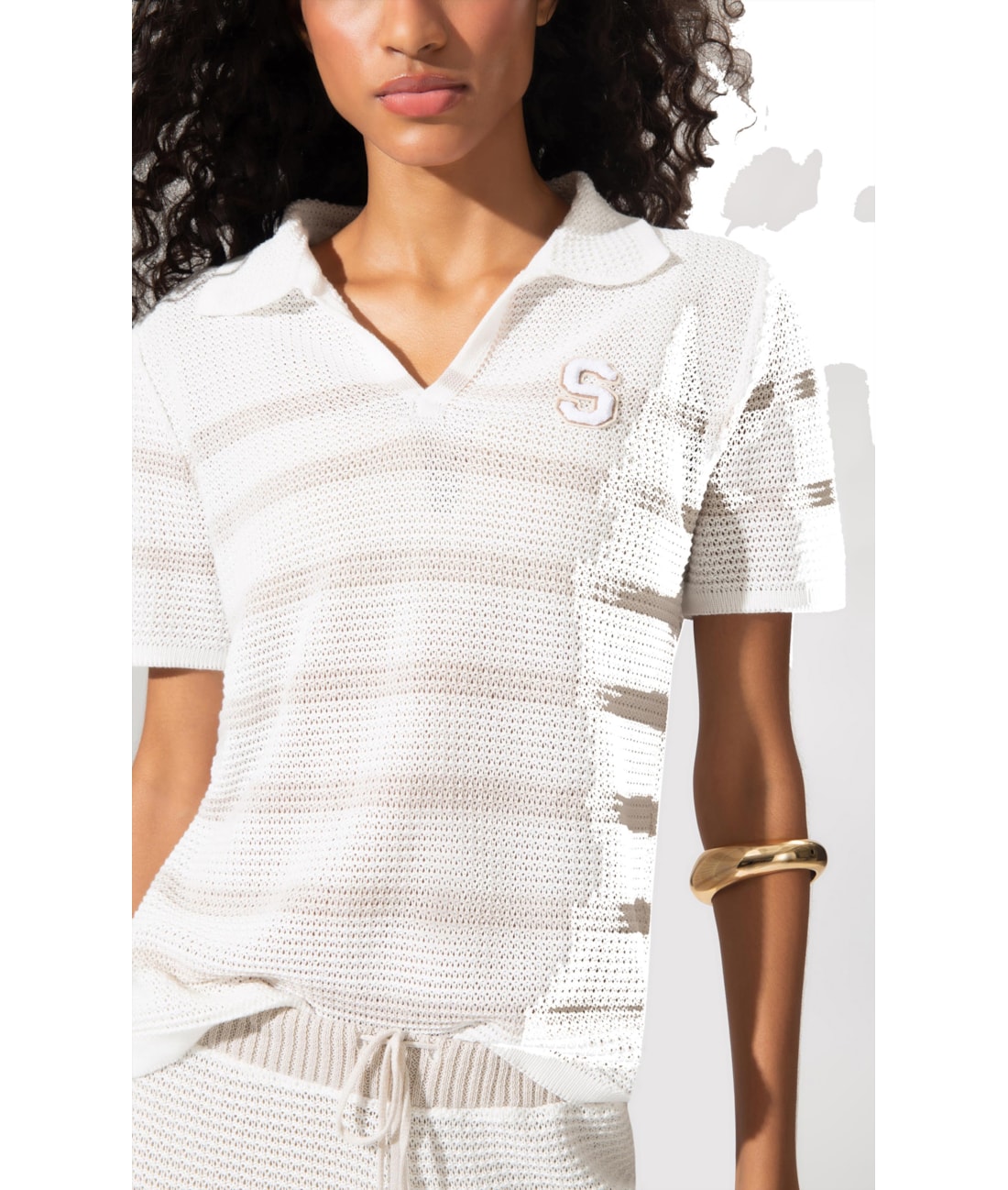Polo Tricot Stripes Areia