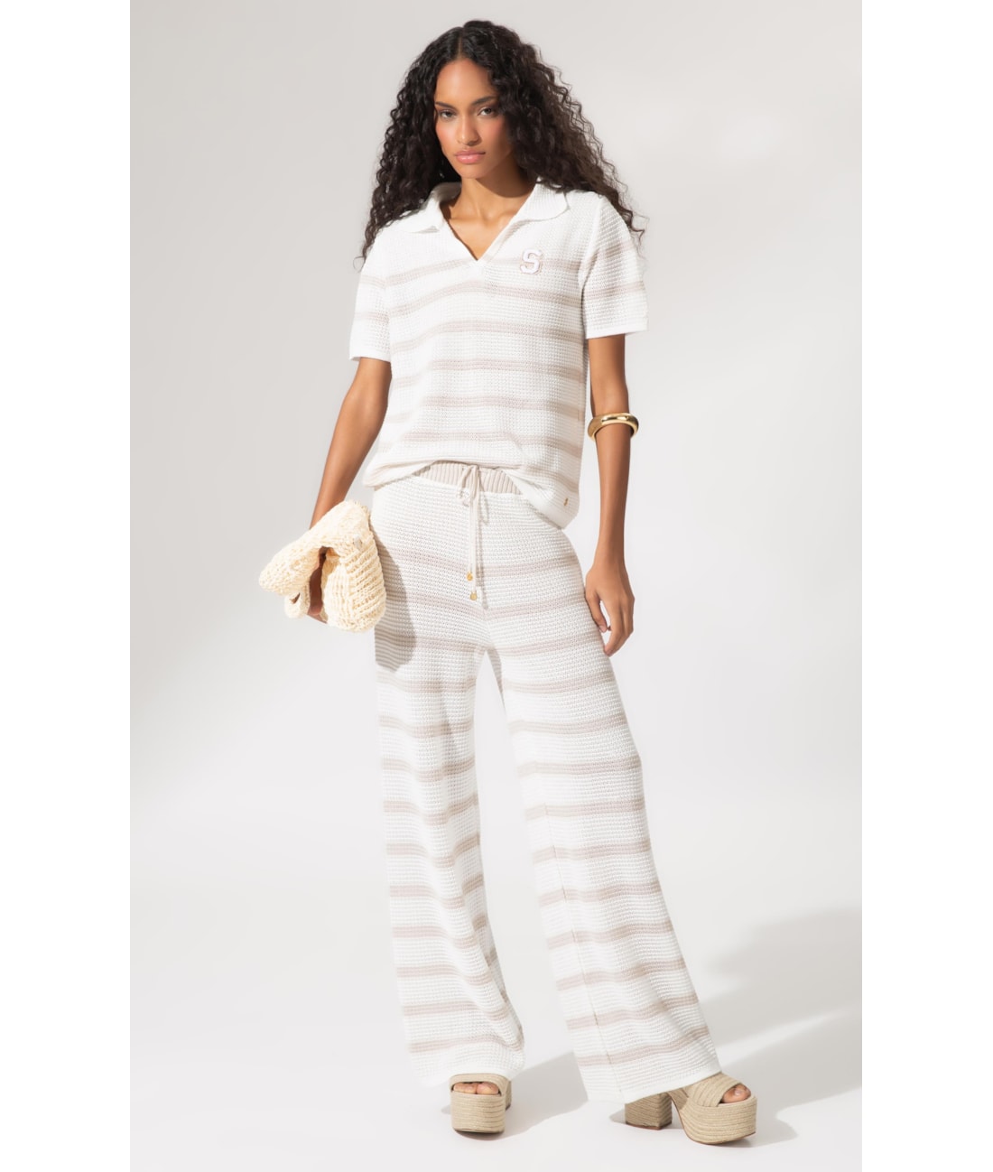 Polo Tricot Stripes Areia