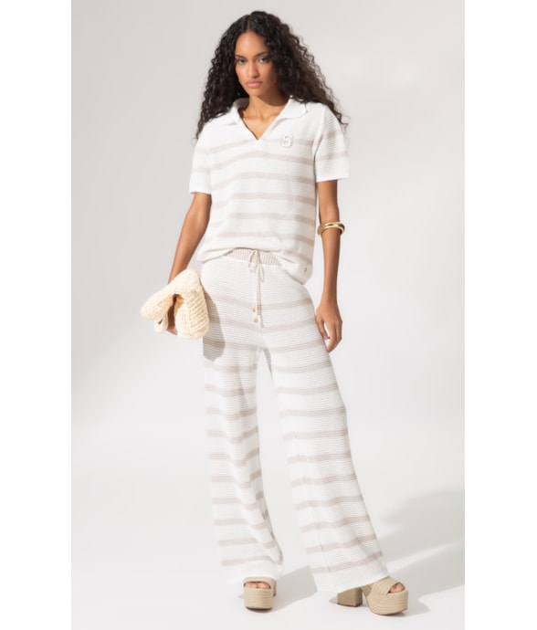 Polo Tricot Stripes Areia