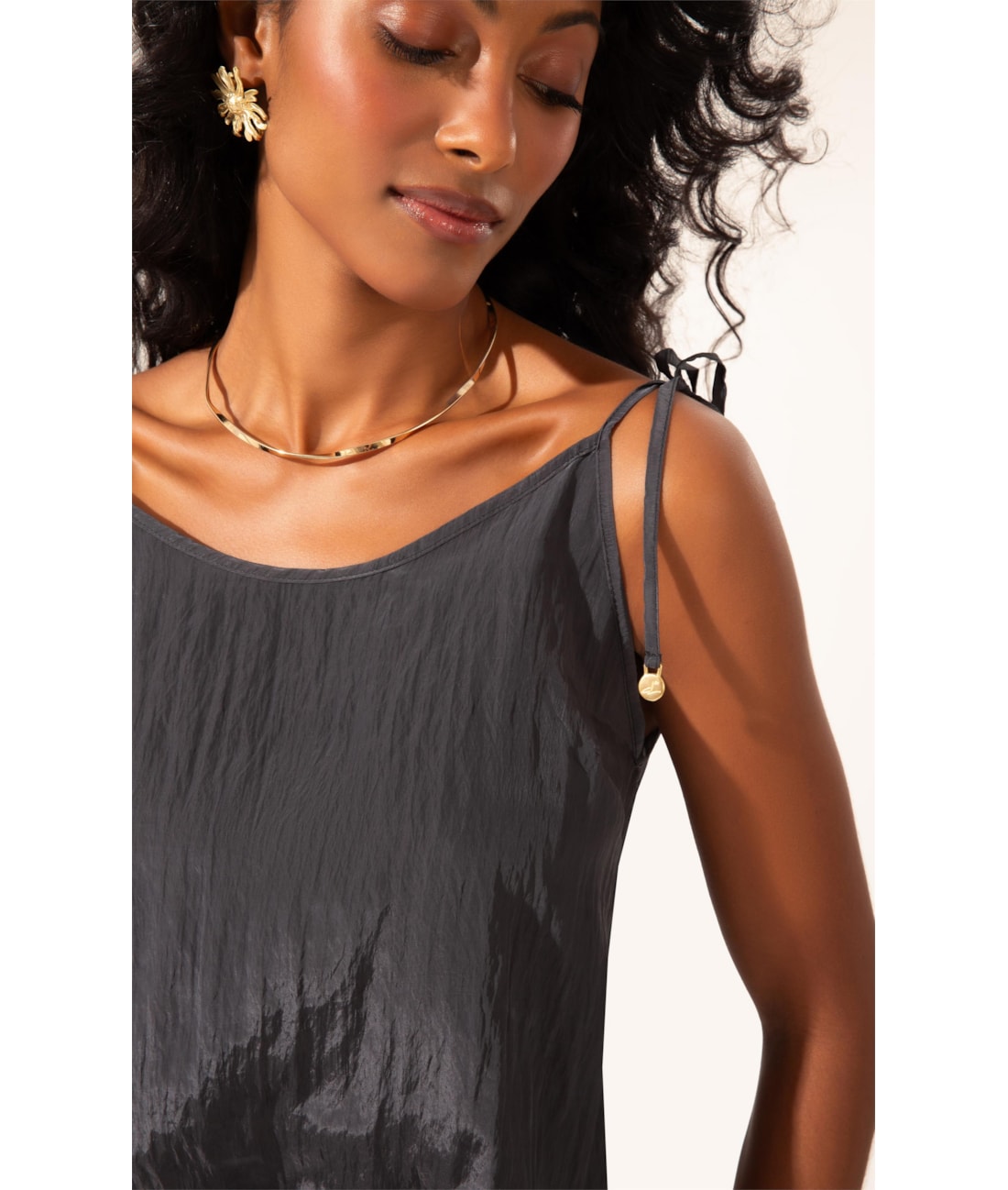 Regata Alcinha Satin Waves Preto
